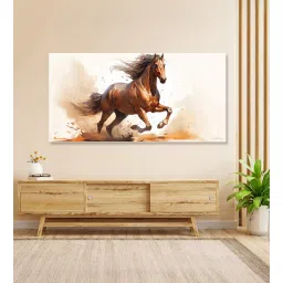nestroots White Canvas Framed Majestic Horse Galloping Through Dust Wall Painting(12X24 Inch)-picture-35