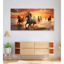 nestroots White Canvas Framed Majestic Horses Galloping at Sunset Wall Painting(18X36 Inch)-picture-37