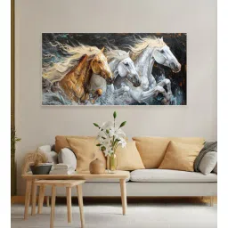 nestroots White Canvas Framed Majestic Horses Galloping Through Meadow Wall Painting(18X36 Inch)-picture-29