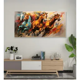 nestroots White Canvas Framed Majestic Horses in Ethereal Flight Wall Painting(24X48 Inch)-picture-16