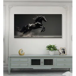 nestroots White Canvas Framed Majestic Flight of the Black Stallion Wall Painting image 1