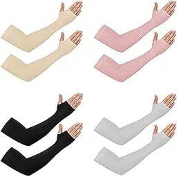 NESVIB 4 Pairs Biker/Sports Full Arm Fingerless Sleeves Gloves for UV, Dust, Summer, Sun Protection for men and Women-picture-23