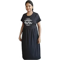 Nethra Cloths Women's Cotton Night Dress Ribbed Zippless Feeding Full Length Nighty Night Gown Pregnancy Casual Half Sleeve Maternity Maxi Wear-picture-13