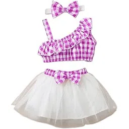 Netra Creation Checkered Sleeveless Bow Applique Frock Dress for Girls Toddler New Baby Little Princess Printed Bowknot Summer Party Outfit Knee Lenght Net Casual Clothes Set-picture-17