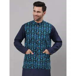NEUDIS Black & Blue Sleeveless Mandarin Collar Nehru Jacket-picture-18