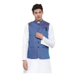 Neudis Blue Regular Fit Self Pattern Bundi Jacket-picture-15
