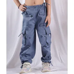 NEUDIS Cotton Solid Cargo Pants - Blue-picture-10