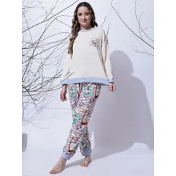 NEUDIS Cream & Blue Printed Night Suit-image-30