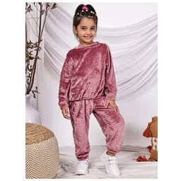 NEUDIS Fleece Knit Full Sleeves Fur Detailed Top & Trousers Set - Mauve-picture-16