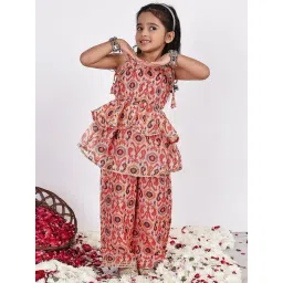 Neudis Girls Red And Navy Floral Print Kurta Set-picture-30