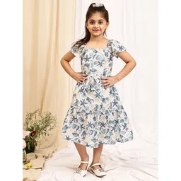 NEUDIS Girls Shell Printed Square Neck Tiered Fit and Flare Midi Dress-picture-36