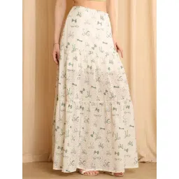 NEUDIS Ivory Cotton Printed Ankle Length Skirt-picture-12