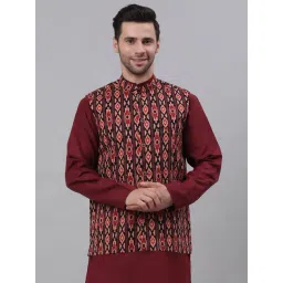 NEUDIS Maroon Sleeveless Mandarin Collar Nehru Jacket-picture-13