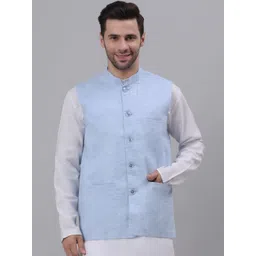 NEUDIS Men Blue Solid Cotton Woven Nehru Jacket-picture-28