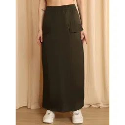 NEUDIS Olive Cotton Ankle Length Skirt-picture-19