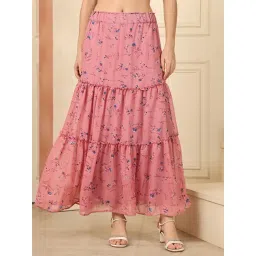 NEUDIS Peach Georgette Floral Regular Fit Skirt-picture-14