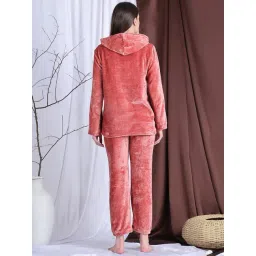 NEUDIS Red Fleece Solid Full Sleeves Nightsuit image 2