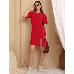 NEUDIS Round Neck Short Sleeve Bow Details A-Line Mini Dress-picture-38