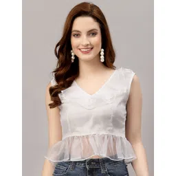 NEUDIS V-Neck Regular Sleeveless Peplum Crop Opaque Casual Top-image-40