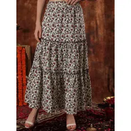 NEUDIS White & Brown Floral Print Maxi Skirt-image-19