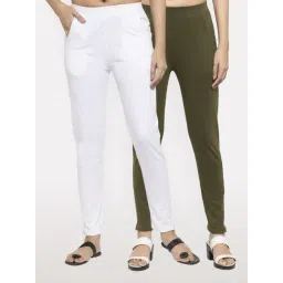 NEUDIS White & Olive Green Mid Rise Pants - Pack Of 2-picture-35