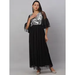 NEUDIS Women Black Embellished Net Maxi Dress-picture-38