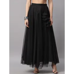 NEUDIS Women Black Solid Flared Maxi Lehenga Skirt-picture-12