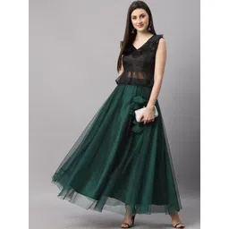 NEUDIS Women Green Solid Soft Net Flared Maxi Lehenga Skirt-picture-19