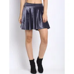 NEUDIS Women Grey Solid Flared Mini Skater Skirt-picture-14