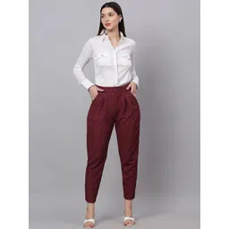 NEUDIS Women Maroon Easy Wash Trousers-picture-26