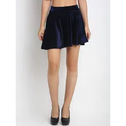 NEUDIS Women Navy Blue Solid Flared Mini Skirts-picture-18