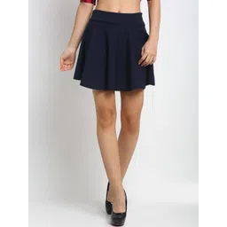 NEUDIS Women Navy Blue Solid Mini Flared Skirt-picture-21