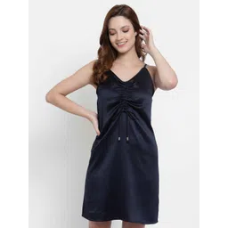 NEUDIS Women Navy Blue Solid Satin Baby Doll-picture-31