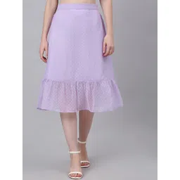 NEUDIS Women Purple Solid Chiffon Self-Design Knee-Length A-Line Skirt-image-35