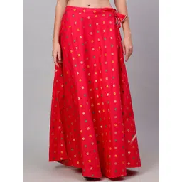 NEUDIS Women Red Jacquard Maxi Flared Skirt-picture-24
