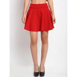 NEUDIS Women Red Self-Design Flared Mini Skirt image 1