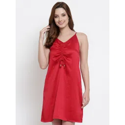NEUDIS Women Red Solid Satin Baby Doll-picture-15