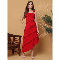 NEUDIS Women Shoulder Straps Ruffled Bodycon Midi Dress-picture-28
