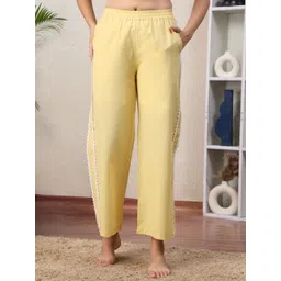NEUDIS Women Solid Mid-Rise Cotton Lounge Pants With Side Lace Detail-picture-30
