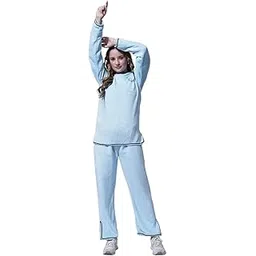 Women's Fleece co-ord Set, Blue, Two-Piece with Lace Trim Detail-image-47