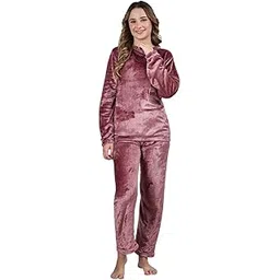 Women's Fleece Long Sleeves Top and Pyjama Two-Piece Nightsuit-image-33