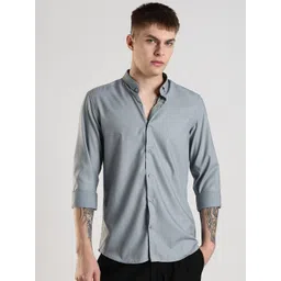 NEVER NEUD Men Classic Slim Fit Solid Mandarin Collar Casual Shirt-picture-17