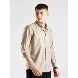 NEVER NEUD Men Classic Slim Fit Solid Spread Collar Casual Shirt image 3