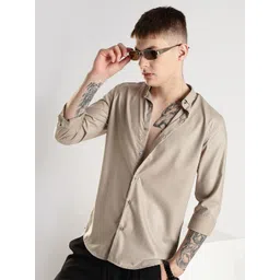 NEVER NEUD Men Classic Slim Fit Solid Spread Collar Casual Shirt image 5
