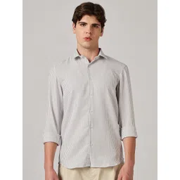 NEVER NEUD Men Classic Slim Fit Vertical Striped Spread Collar Casual Shirt-picture-20