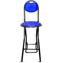 New 24-inch Seating Height Strong Heavy Duty Folding Stool Chair with Foot Rest & Higher Height for Women Kitchen/Office/Breakfast/Bar & Club/Padded Blue (Set of1, Metal)-image-15