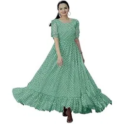 new chapter clothing Women’s Long Gown Fabric by Georgette Round Neck Stylish Sleeve Printed Long wear Casual Formal Gown Women Dress Long and Girl-picture-29