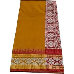 new collection Odisha Handloom Sambalpuri Cotton Plain Pata Saree Yellow Temple Border Pasapalli Design Mustard Kanjivaram Orissa Sari Ethnic Handwoven Papa Silk Haldi Ceremony Pili Sari Red Blouse-picture-46