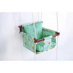 new comers NEW COMERS® Cotton Swing for Kids, Jhula for Baby, Baby Swing Hanging Indoor Outdoor, Baby Garden Swing with Safety Belt & 2 Pillows (6 Months to 4 Years) (Up to 20 kg)-Sea Green (TC 150/300) 912-picture-17