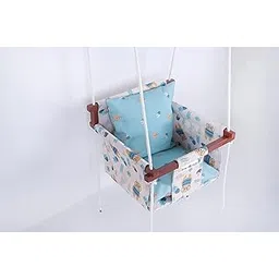NEW COMERS® Cotton Swing for Kids, Jhula for Baby, Baby Swing Hanging Indoor Outdoor, Baby Garden Swing with Safety Belt & 2 Pillows (6 Months to 4 Years) (Up to 20 kg)-Beige-Blue (TC 150/300) 906-picture-20